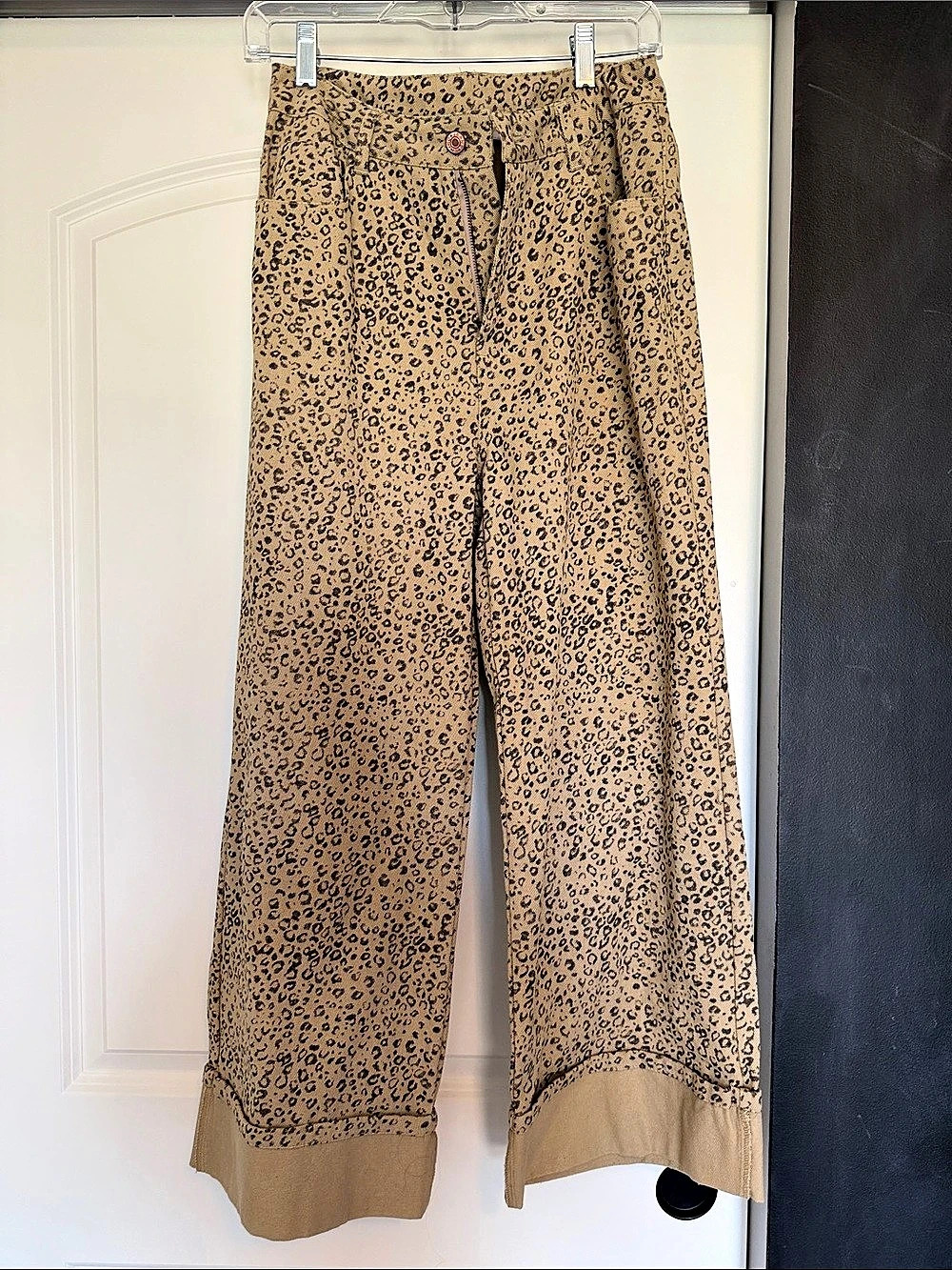 entro Leopard Print Cuffed Wide-Leg Pants Brown Small
